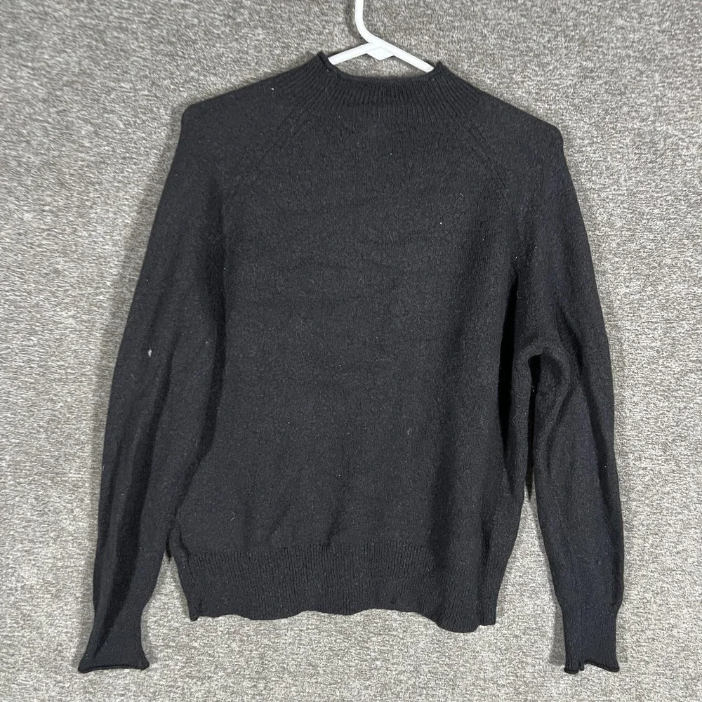 J Crew Sweater Womens Small Black Merino Wool Alpaca‎ Blend Mock Neck Pullover
